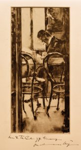 Café Gelber in Hamburg (Man Reading Newspaper in Café) by Lesser Ury